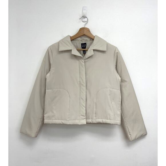 Vintage Gap Normcore 90s Minimalist Basic Neutral Puffer Boxy Crop Jacket XS - Picture 11 of 11